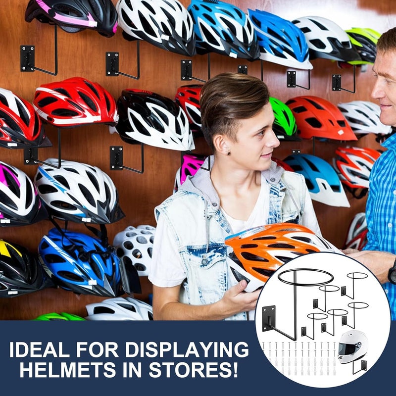 Potchen 6 Pack Helmet Holder Stand Display Rack - Metal Wall Mount Hanger for Helmets, Jackets, and Sports Gear - Image 5