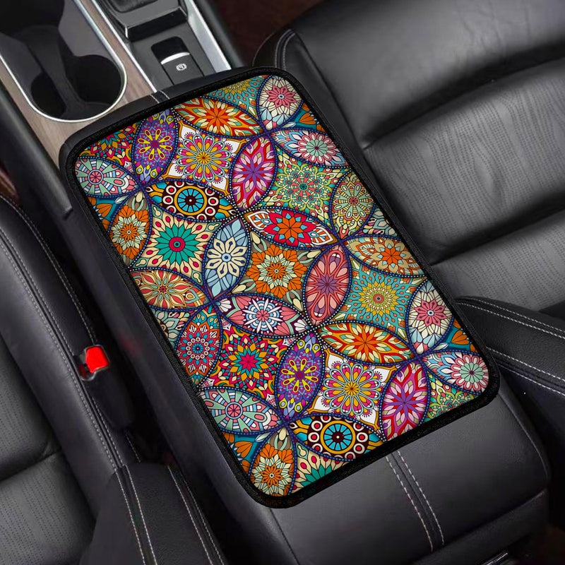 Mokiwala Geometric Mandala Universal Armrest Cover Pad Car Center Console Cushion Pad Protect from Pet Claws Dirt and Sticky Fingers Comfortable Car Decor Accessories Fit for Most Cars Vehicles SUVs - Image 3