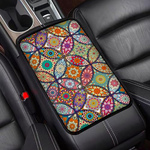 Mokiwala Geometric Mandala Universal Armrest Cover Pad Car Center Console Cushion Pad Protect from Pet Claws Dirt and Sticky Fingers Comfortable Car Decor Accessories Fit for Most Cars Vehicles SUVs - Image 1