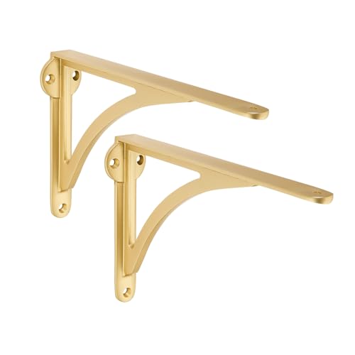 Khtumeware 100 Solid Brass Decorative Shelf Brackets 7inch WallMounted Shelving Brackets 2Pack Antique Gold Vintage Metal Shelf Bracket Victorian Wall Bracket - Image 1