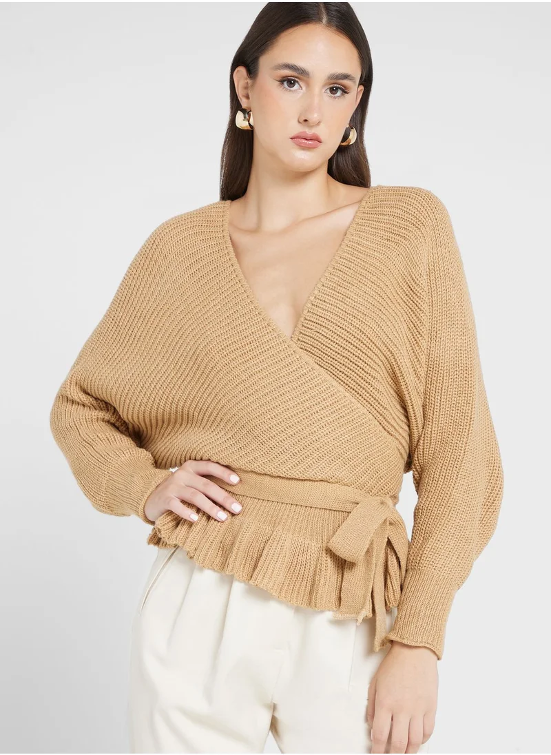 ELLA Peplum Sweater With Tie Detail