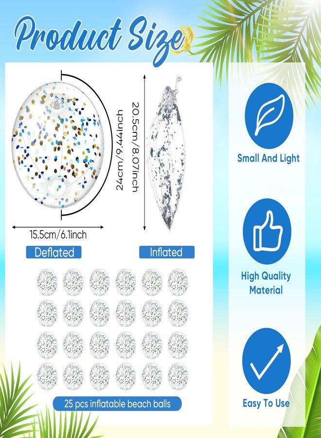 Hungdao 25 Pcs Inflatable Glitter Beach Ball 8 Inches Mini Clear Floatable Confetti Ball for Kids Bulk Swimming Pool Theme Party Toy for Hawaiian Theme Party Decorations Favors Supplies(Silver) - Image 2