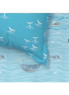 Trident Trident bedsheet Set - Juniors Bedsheet Collection, 100% Cotton, Bedsheet for Double Bed (1 Queen Size Bedsheet, 2 Pillow Covers & 2 Cushion Cover) Superior Softness, 144 TC-INTO The Blue  - Image 3