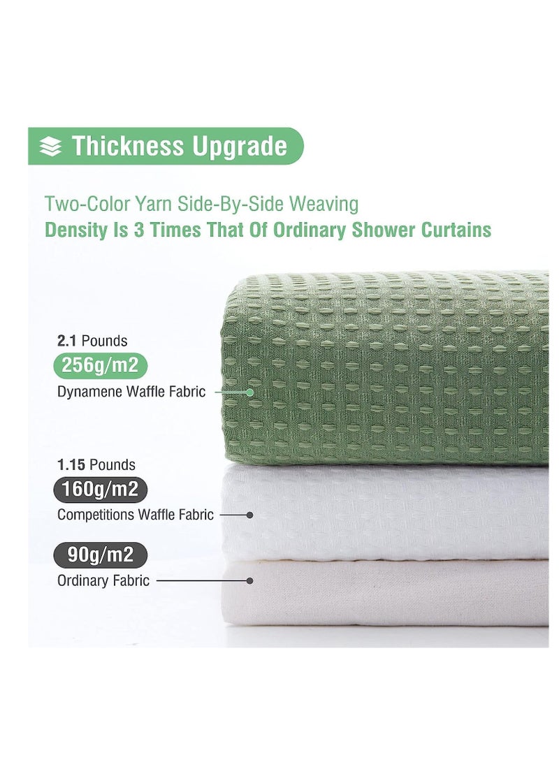 Sage Green Shower Curtain - Waffle Textured Heavy Duty Thick Fabric Curtains for Bathroom, 256GSM Luxury Weighted Polyester Cloth Bath Set with 12 Plastic Hooks, 72Wx72H - Image 3