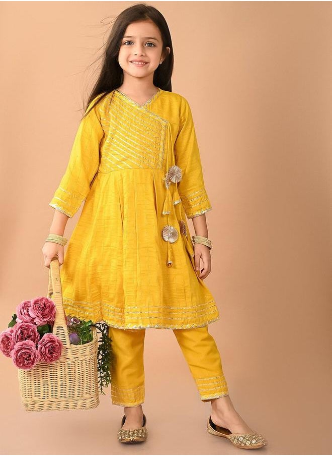 LILPICKS Yellow Kurta Set Straight Fit made from Cotton featuring Self Design design and Round Neck neckline - Perfect for Festive!  - Image 5