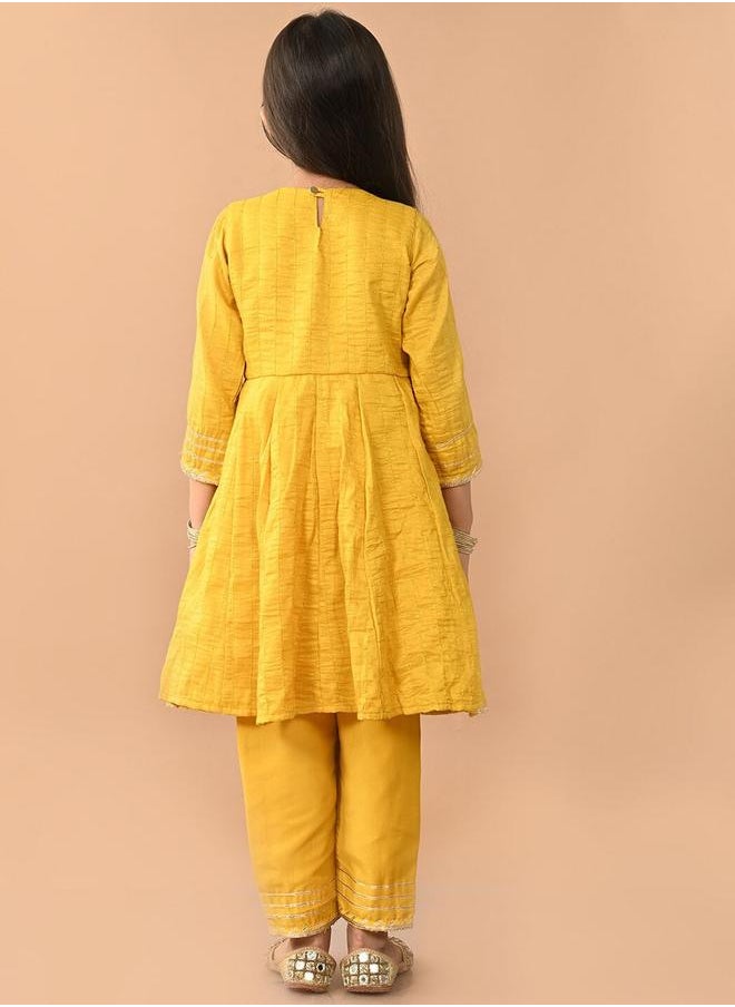 LILPICKS Yellow Kurta Set Straight Fit made from Cotton featuring Self Design design and Round Neck neckline - Perfect for Festive!  - Image 3