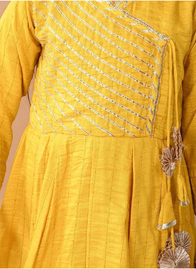 LILPICKS Yellow Kurta Set Straight Fit made from Cotton featuring Self Design design and Round Neck neckline - Perfect for Festive!  - Image 4