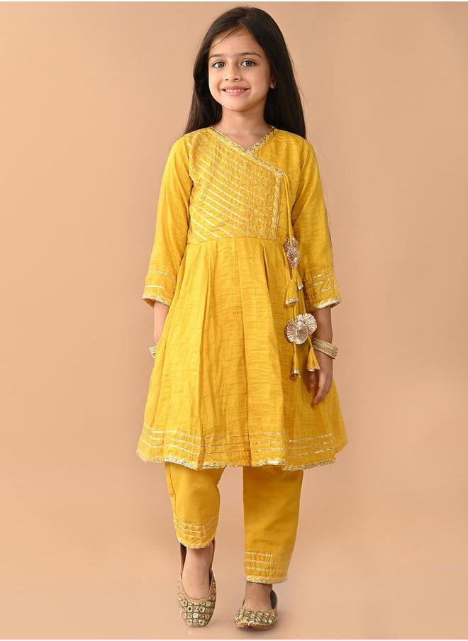 LILPICKS Yellow Kurta Set Straight Fit made from Cotton featuring Self Design design and Round Neck neckline - Perfect for Festive!  - Image 1
