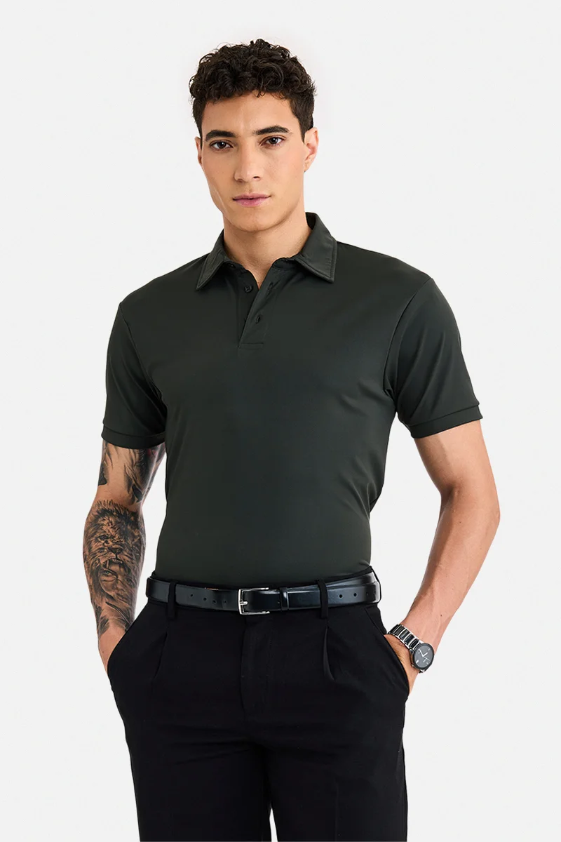 سنيتش Olive Solid Half Sleeve Regular Fit T-Shirt