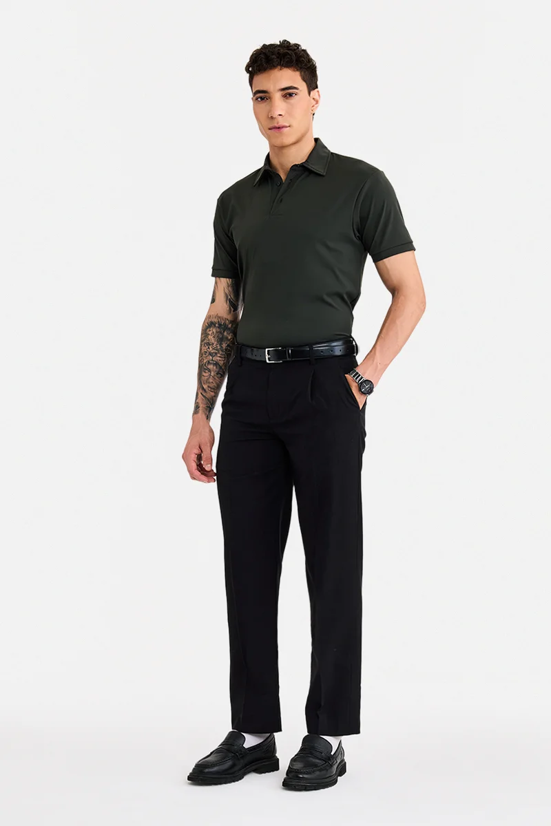 سنيتش Olive Solid Half Sleeve Regular Fit T-Shirt