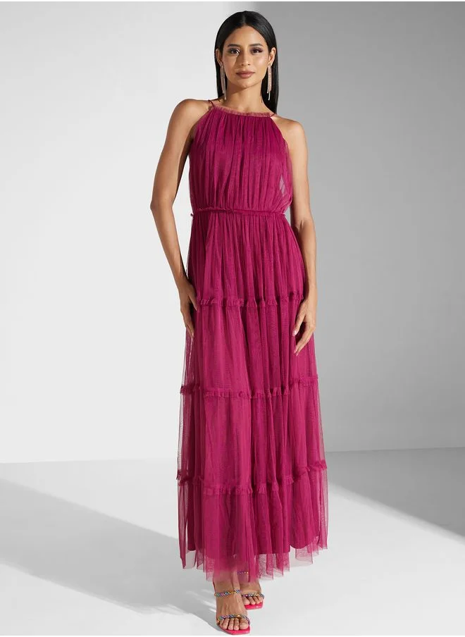 Anaya With Love Ruched Ruffle Dress