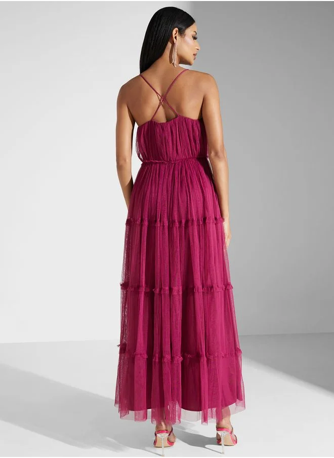 Anaya With Love Ruched Ruffle Dress