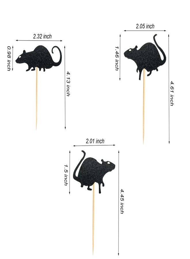 Arthsdite 48Pcs Rat Cupcake Toppers Black Glitter Halloween Mouse Theme Cupcake Picks for Kids Birthday Party Supply Decorations - Image 2