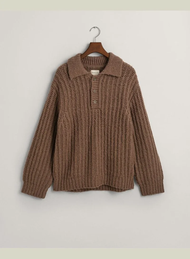 غانت Ribbed Wool Polo Sweater