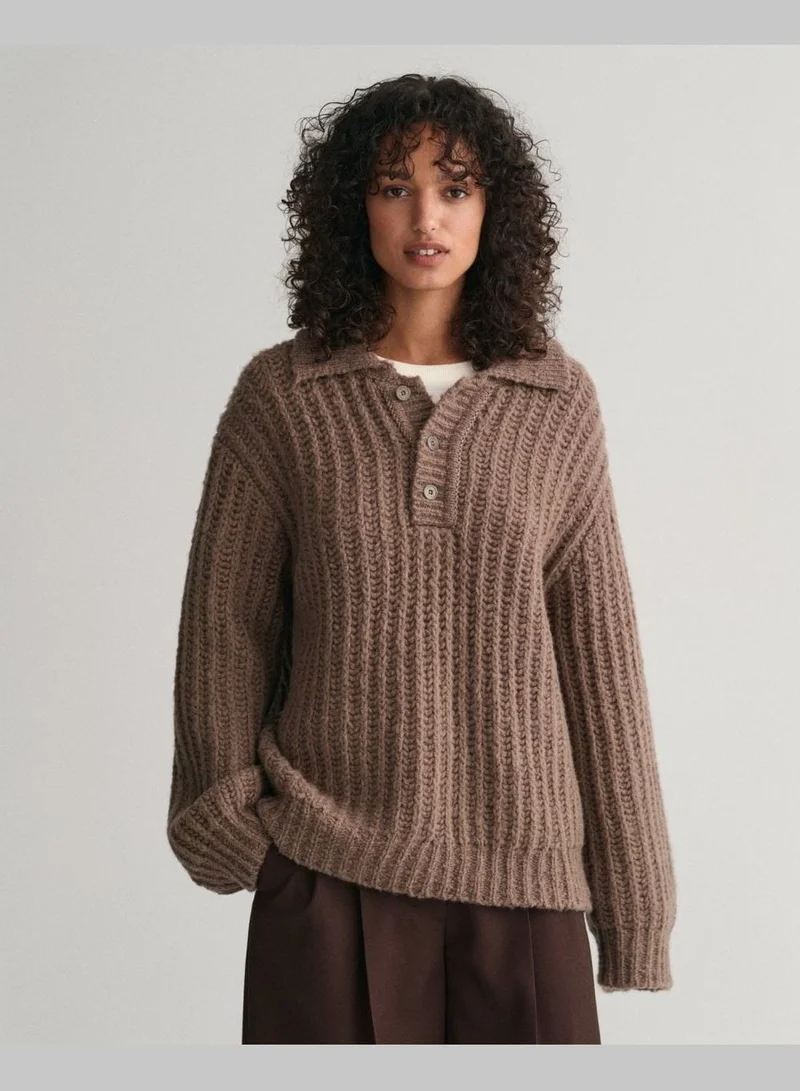 غانت Ribbed Wool Polo Sweater