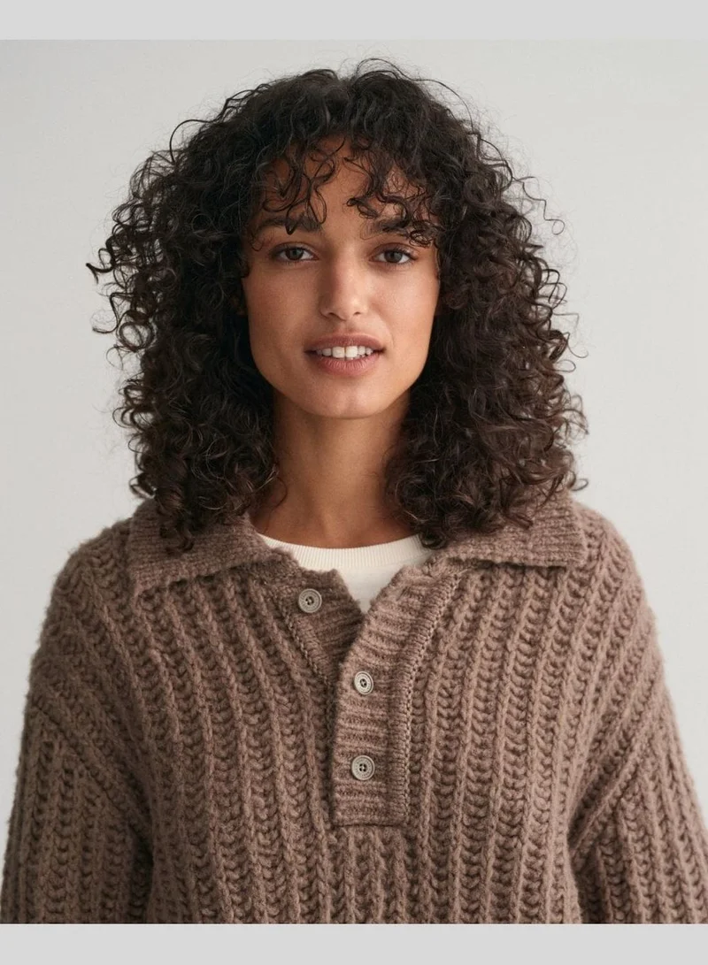 غانت Ribbed Wool Polo Sweater