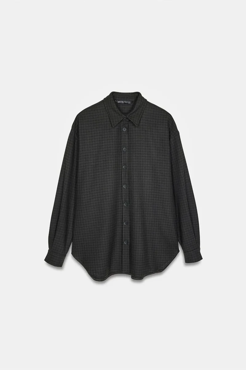 Dilvin Charcoal Grey DILVIN Oversized Long-sleeve Micro-pattern Shirt for Women | Best Price UAE