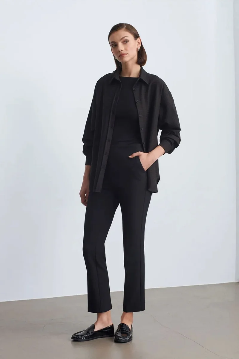 Dilvin Charcoal Grey DILVIN Oversized Long-sleeve Micro-pattern Shirt for Women | Best Price UAE