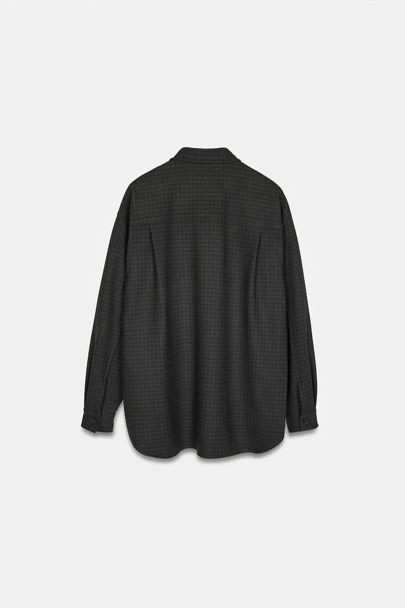 Dilvin Charcoal Grey DILVIN Oversized Long-sleeve Micro-pattern Shirt for Women | Best Price UAE