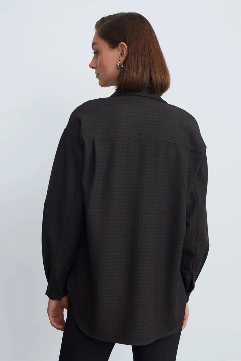 Dilvin Charcoal Grey DILVIN Oversized Long-sleeve Micro-pattern Shirt for Women | Best Price UAE
