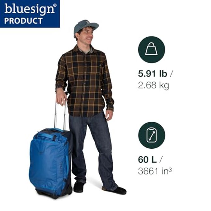 OSPREY Transporter 60L Wheeled Travel Duffel Bag Lightweight Rolling Suitcase For Men And Women, Raven Black - Image 5