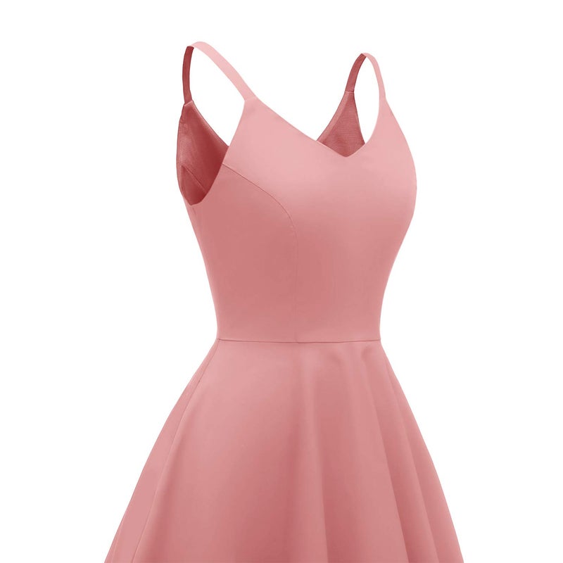 GOOBGS Women's 1950s Retro Vintage Spaghetti Strap Cocktail Swing Dresses with Pockets Blush XS - Image 4