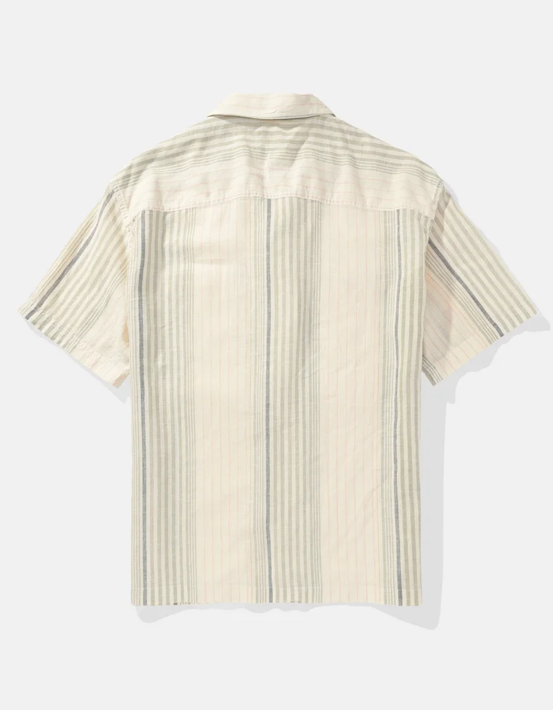 American Eagle Linen-Blend Striped Button-Up Poolside Shirt
