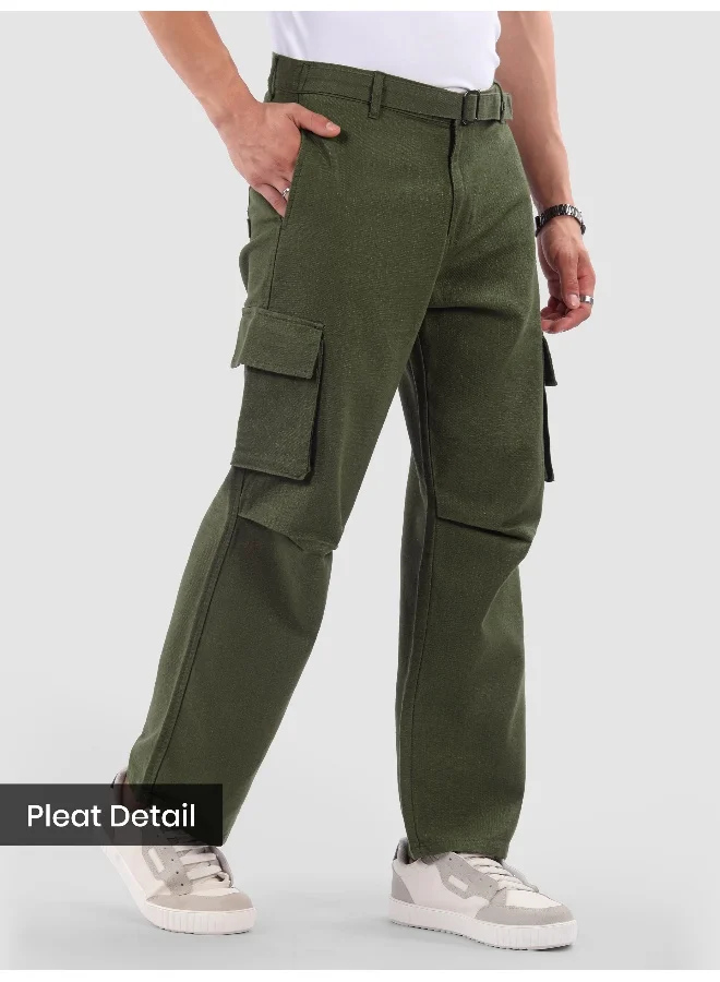 Beyoung Olive Adjustable Waist Cargo Pants