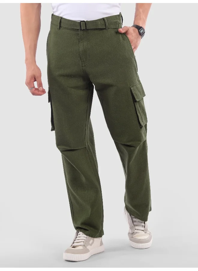 Beyoung Olive Adjustable Waist Cargo Pants