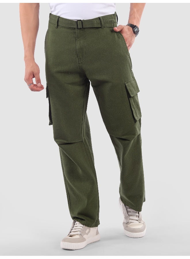 Beyoung Olive Adjustable Waist Cargo Pants  - Image 1