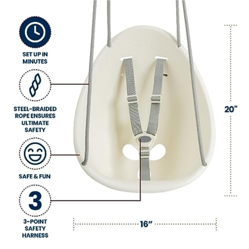 Swurfer Coconut Toddler Swing Comfy Baby Outdoor, 3- Point Adjustable Safety Harness, Secure, Safe Quick Locking System, Blister-Free Rope, Easy Installation, Ages 9 Months and Up, Ivo, White - Image 5