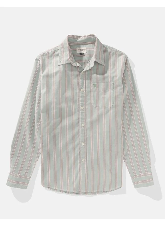 American Eagle Embroidered Logo Stripe Slim Fit Oxford Shirt