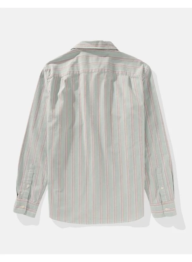 American Eagle Embroidered Logo Stripe Slim Fit Oxford Shirt