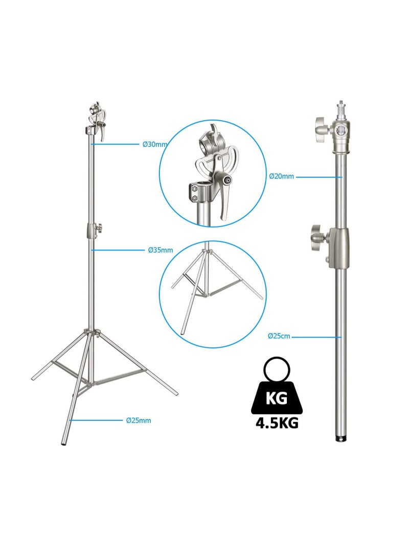 COOPIC L380 Stainless Silver Photo Studio Two way Light Stand Max Height 12.63 Feet and 3.9-7'' Adjustable Boom Arm Includes Blue Sandbag for Supporting Umbrella Softbox Flash for Portrait Video Light - Image 4