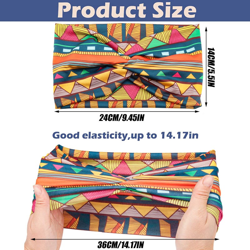 Carede Wide African Headbands for Women Boho Twist Head Bands Elastic Turban Headwraps for Lady Yoga Sports Workout Stretchy Hairband,Pack of 8 - Image 2
