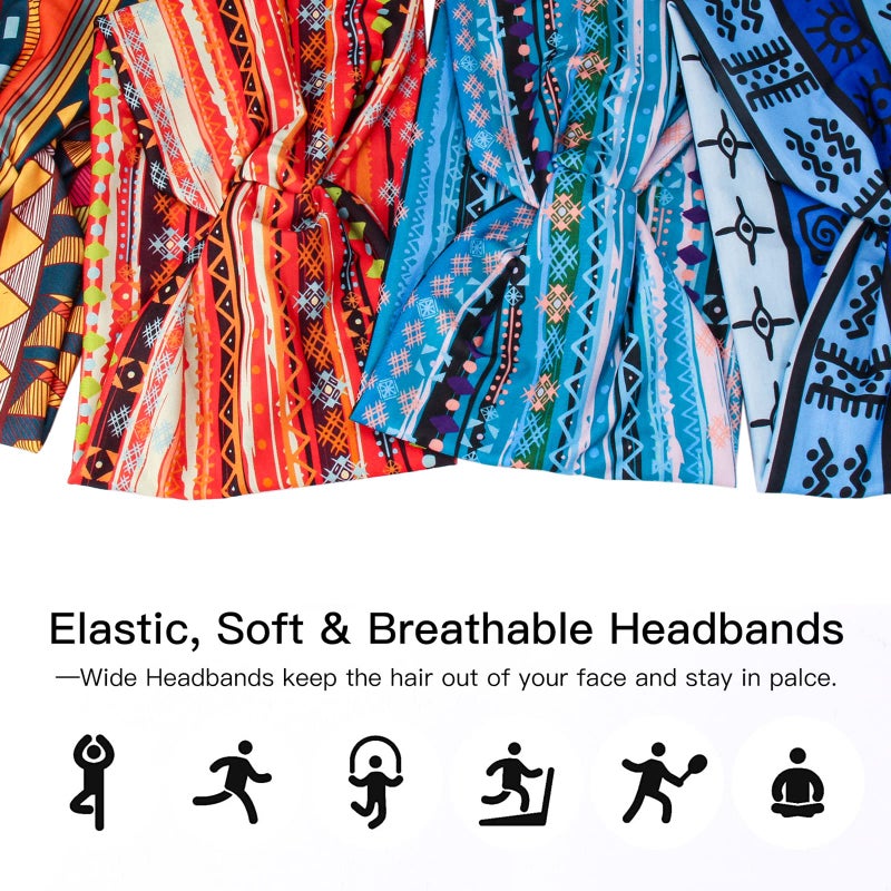 Carede Wide African Headbands for Women Boho Twist Head Bands Elastic Turban Headwraps for Lady Yoga Sports Workout Stretchy Hairband,Pack of 8 - Image 3