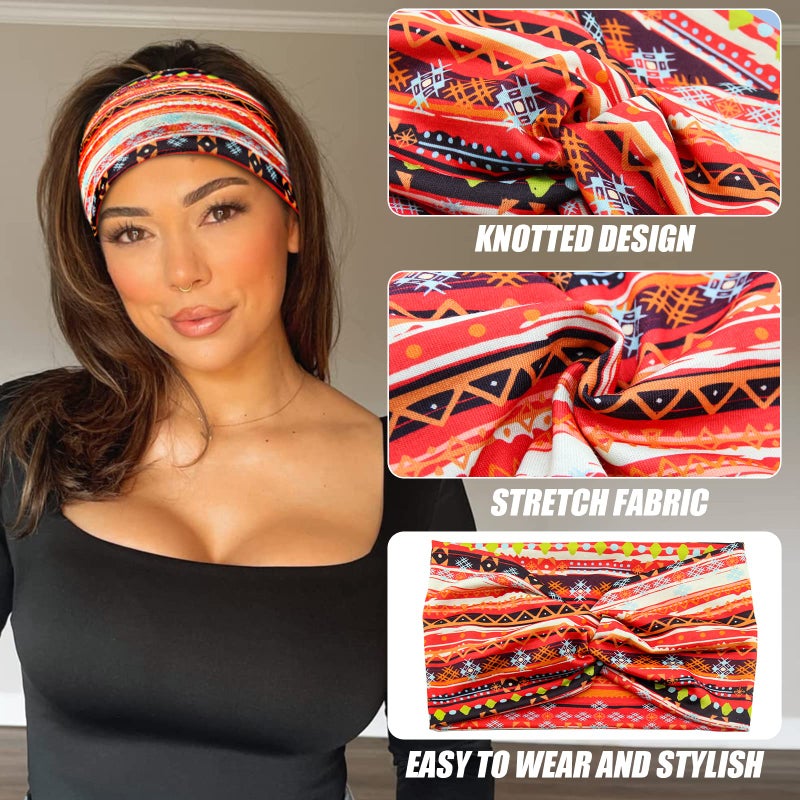 Carede Wide African Headbands for Women Boho Twist Head Bands Elastic Turban Headwraps for Lady Yoga Sports Workout Stretchy Hairband,Pack of 8 - Image 5