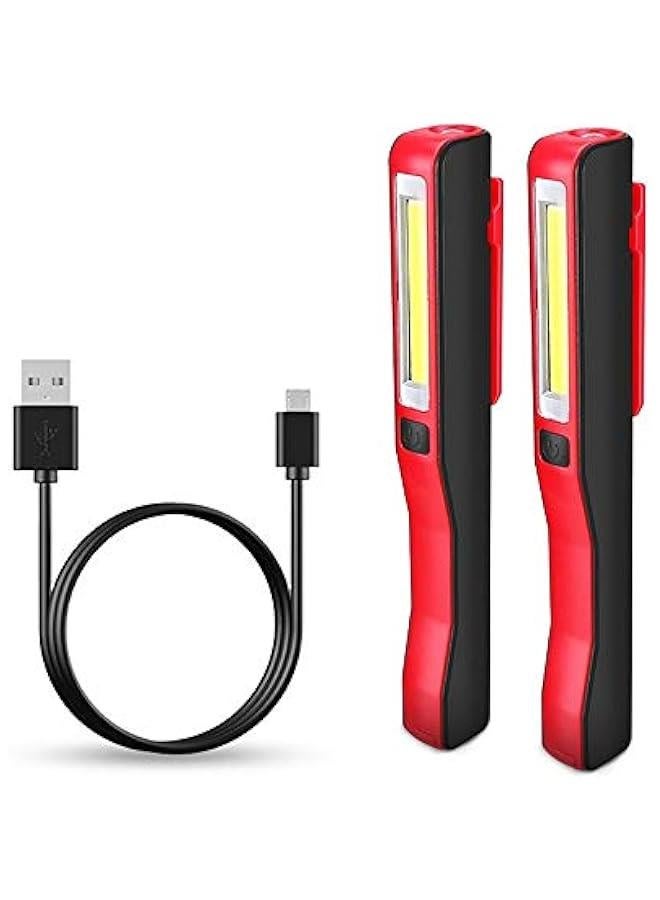 LED Torch Inspection Lamp - Rechargeable LED Work Light Super Bright COB LED Flashlight Pocket Torch Camping Light with Magnetic Clip for Household Workshop Automobile Camping Emergency Use (2Pack) - Image 1