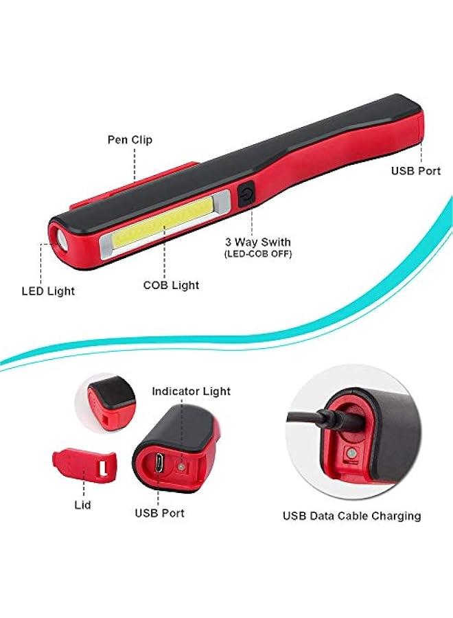 LED Torch Inspection Lamp - Rechargeable LED Work Light Super Bright COB LED Flashlight Pocket Torch Camping Light with Magnetic Clip for Household Workshop Automobile Camping Emergency Use (2Pack) - Image 2
