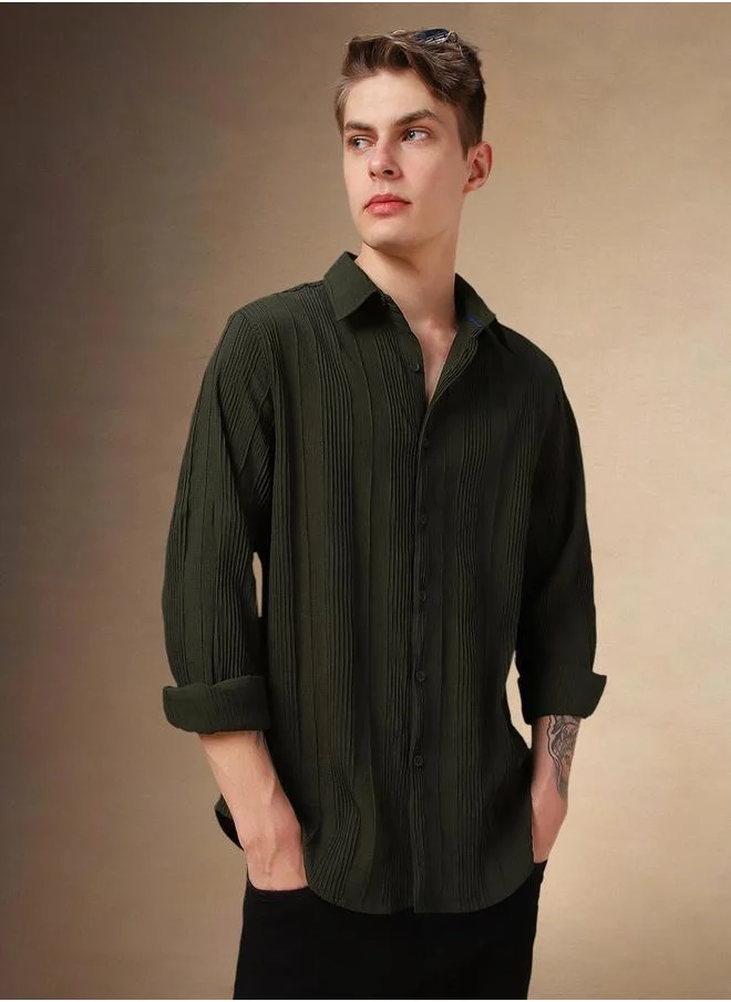 Dennis Lingo Regular Fit Spread Collar Textured Shirt with Pintuck Detail by Styli