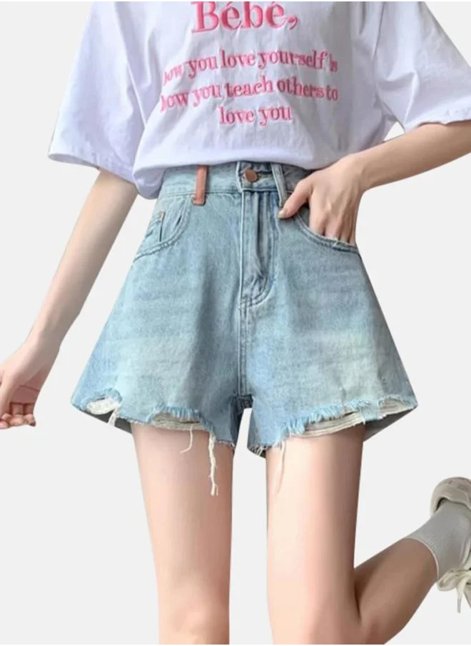 يونيكي Blue Slim Fit High-Rise Denim Shorts
