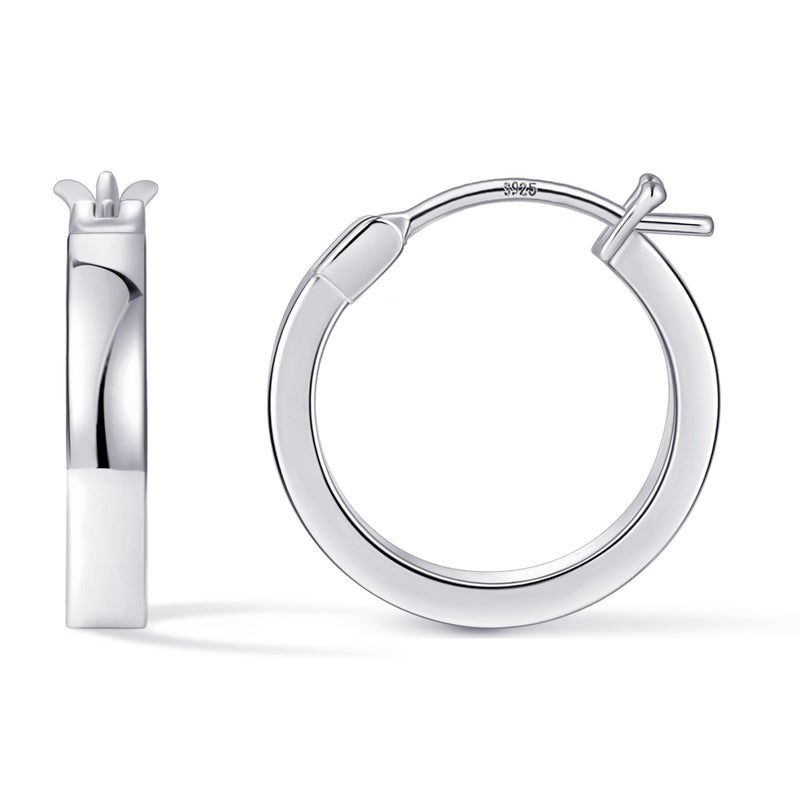 Gacimy Hoop Earrings for Women, 14K White Gold Plated Flatted Hoops with 925 Sterling Silver Post, 15mm Small Earrings for Women - Image 1