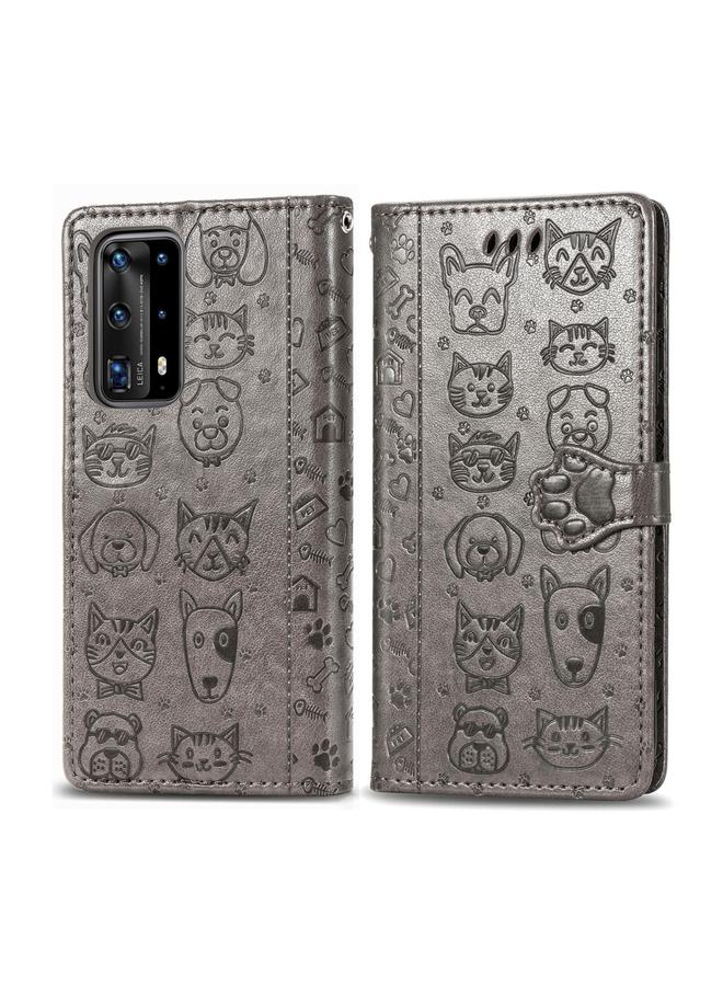 زبون جراب لهاتف Huawei P40 Pro، جراب جلدي أفقي منقوش عليه قطة وكلب لطيف مع حامل / فتحة بطاقة / محفظة / حبل - Image 2
