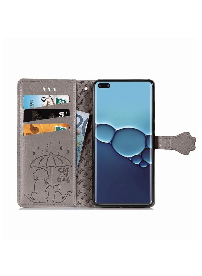 زبون جراب لهاتف Huawei P40 Pro، جراب جلدي أفقي منقوش عليه قطة وكلب لطيف مع حامل / فتحة بطاقة / محفظة / حبل - Image 3