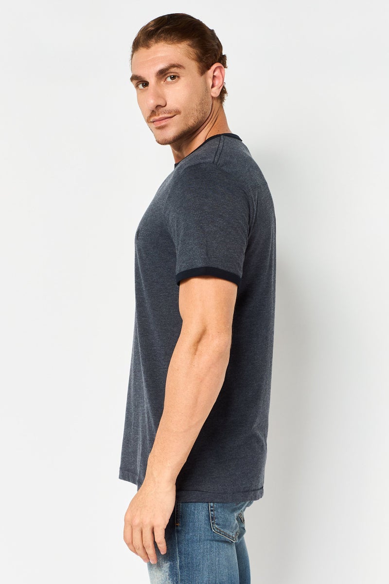 French Connection Men Crew Neck Short Sleeve Brand Logo T-Shirt, Heather Navy - Image 3