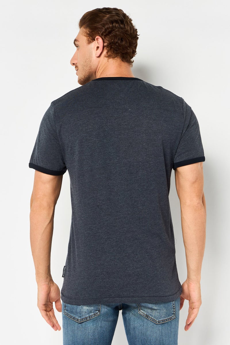 French Connection Men Crew Neck Short Sleeve Brand Logo T-Shirt, Heather Navy - Image 2