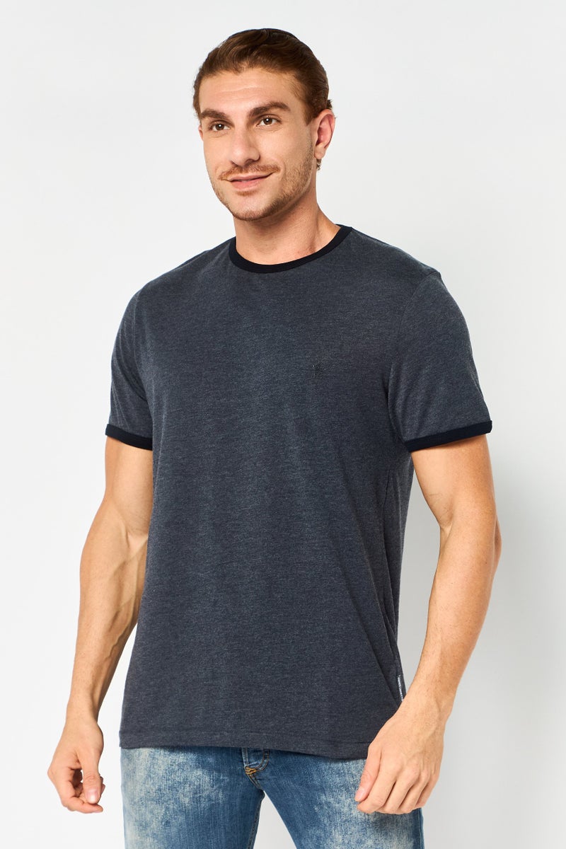 French Connection Men Crew Neck Short Sleeve Brand Logo T-Shirt, Heather Navy - Image 1