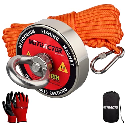 MUTUACTOR Magnet Fishing Kit 500lbs Pulling Force,Heavy Duty Neodymium N52 Magnet with 20m(64 Foot) Durable Rope,Permanent Gaint Rare Earth Magnets for Lifting Objects Hunting Lost Treasures - Image 1