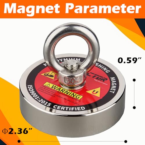 MUTUACTOR Magnet Fishing Kit 500lbs Pulling Force,Heavy Duty Neodymium N52 Magnet with 20m(64 Foot) Durable Rope,Permanent Gaint Rare Earth Magnets for Lifting Objects Hunting Lost Treasures - Image 5