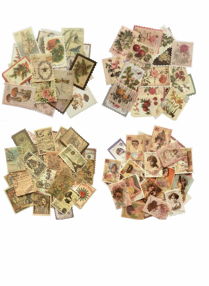 Excefore Stamp Stickers Postage Stamp Vintage Scrapbook Paper Deco Paper Sticker for Scrapbooking Journaling Supplies Planners Kid DIY Art Crafts Journal Four Styles 240pcs - Image 1